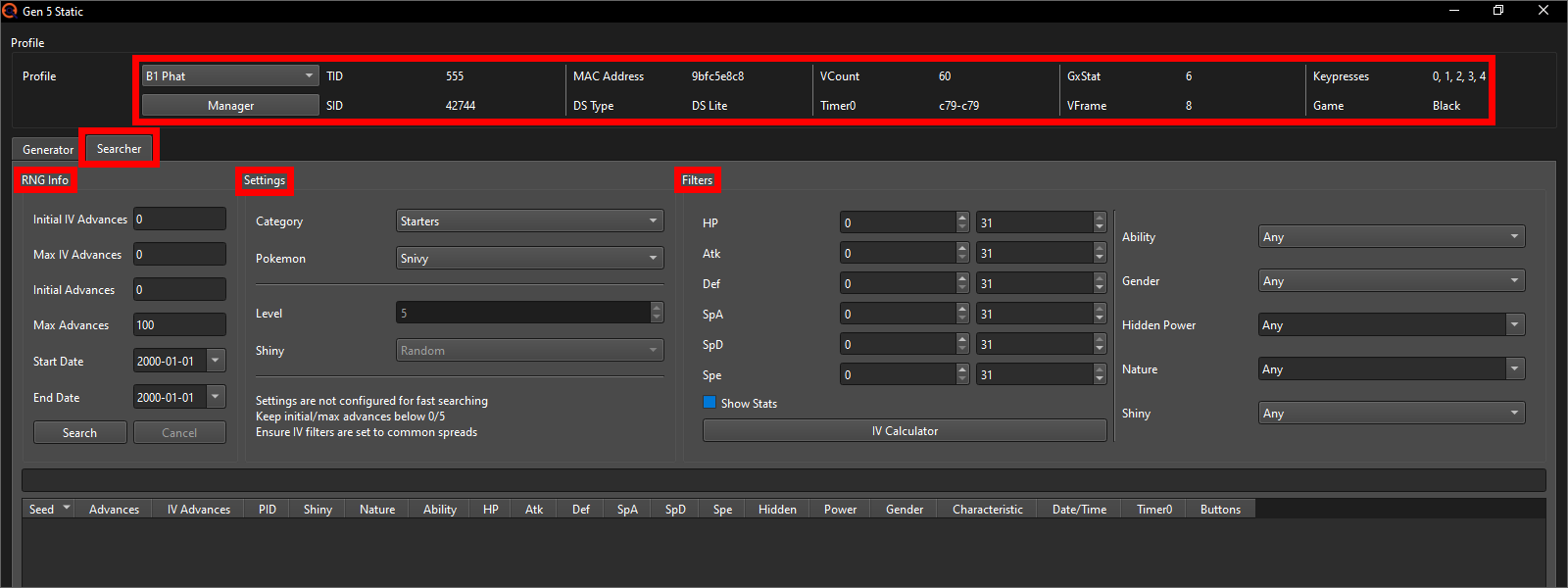Searcher sections and Profile